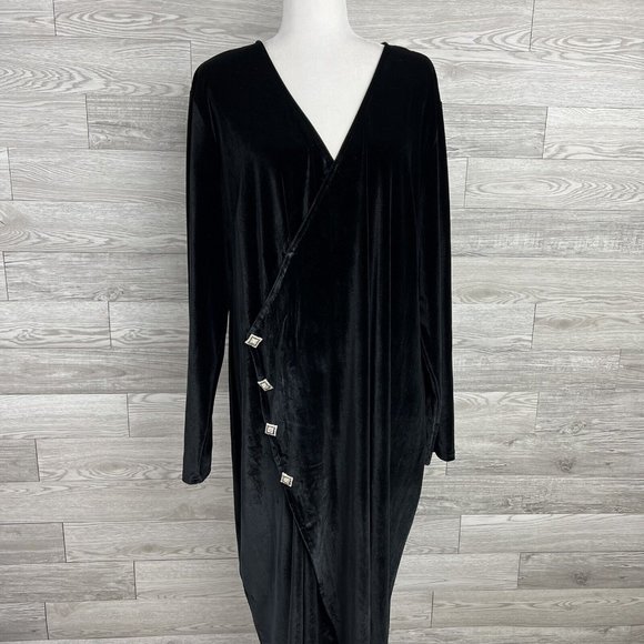 DALIA MACPHEE Plus Size 2X Velvet Surplice Bodice Shine Button Dress NWT - Picture 6 of 12